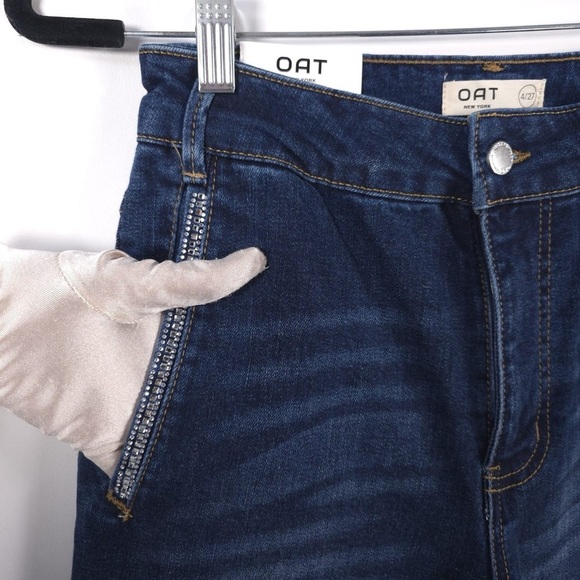 Oat New York High Waisted Denim Blue Jeans Bootcut Flare Wide Leg - Picture 3 of 12